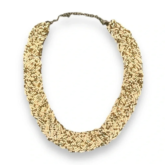 Vintage Chunky Braided Seed Bead Necklace w/ Chain Clasp - Retro Jewelry - Picture 11 of 12